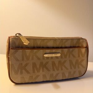 Michael Kors Tan MK Signature Zip Pouch with Gold Hardware
